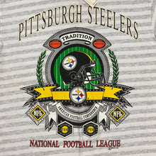Load image into Gallery viewer, NFL (1992) PITTSBURGH STEELERS Football Spellout Graphic Single Stitch Striped T-Shirt
