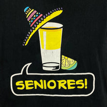 Load image into Gallery viewer, SENIORES! Cocktail Sombrero Cartoon Souvenir Graphic Spellout T-Shirt
