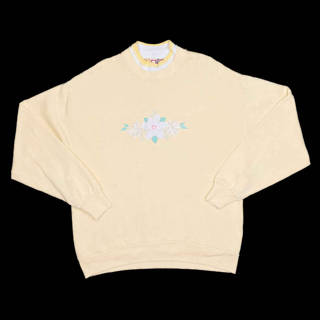 TOP STITCH Morning Sun Embroidered Floral Flower Double Collared Sweatshirt