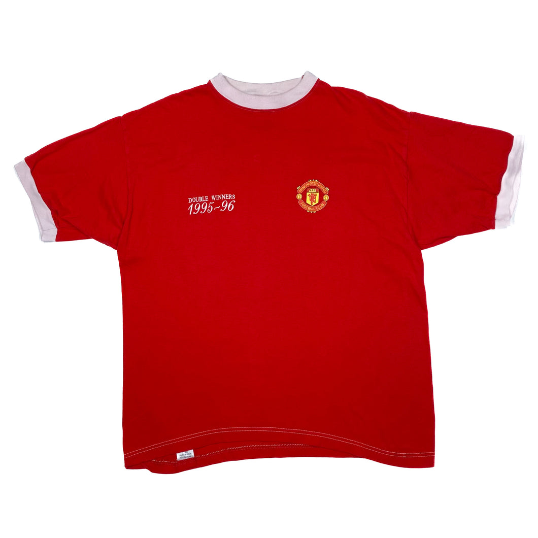 MANCHESTER UNITED MUFC “Double Winners 1995-96” Embroidered Football T-Shirt
