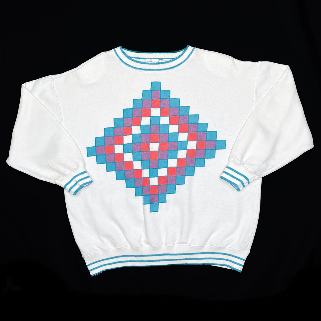 JASON MAXWELL Geometric Abstract Shape Striped Trim Crewneck Sweatshirt