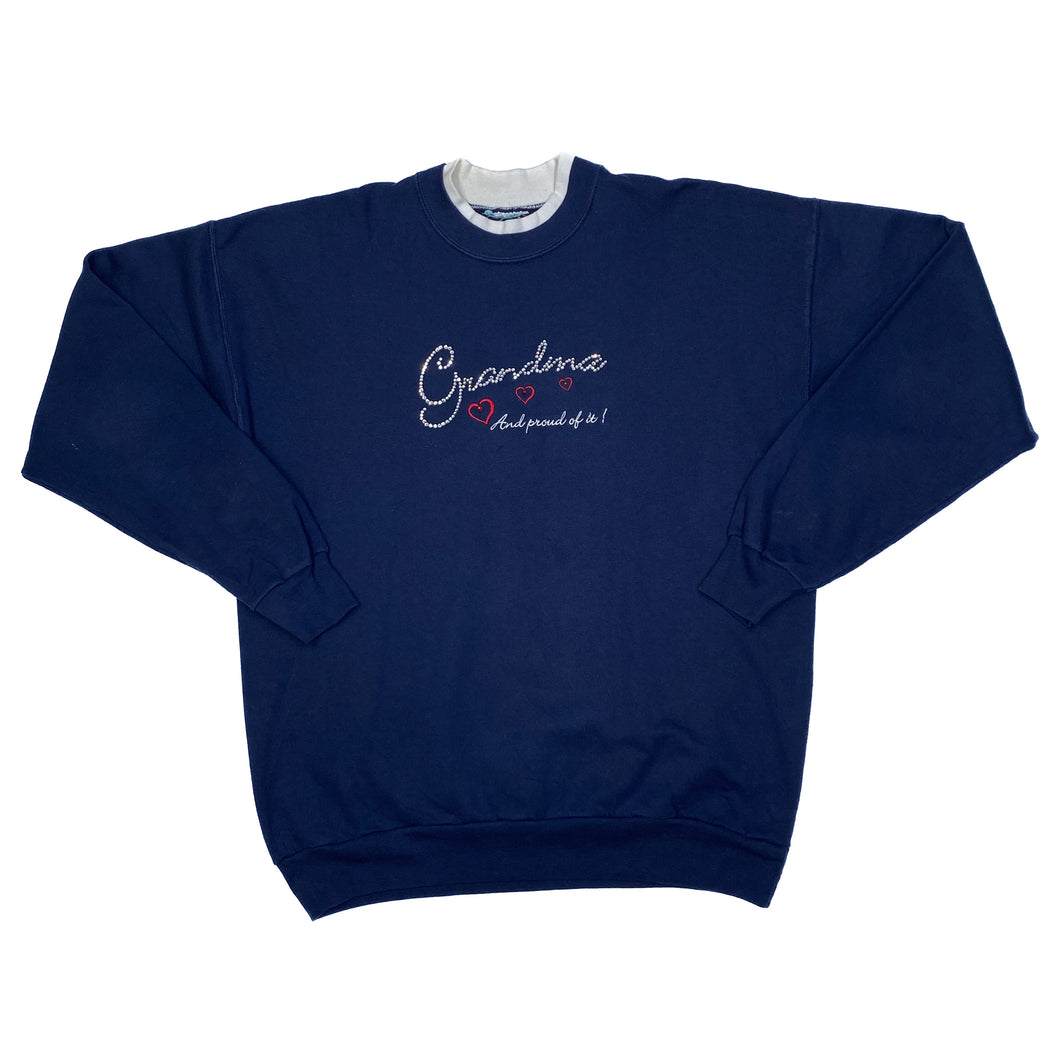 GRANDMA “And Proud Of It” Embroidered Diamanté Double Collared Sweatshirt