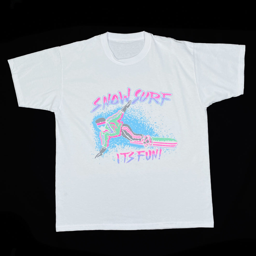 SNOW SURF (1988) “It’s Fun” Neon Snow Sports Spellout Graphic T-Shirt