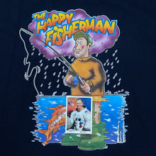 Load image into Gallery viewer, THE HAPPY FISHERMAN Novelty Souvenir Cartoon Fishing Spellout Graphic T-Shirt
