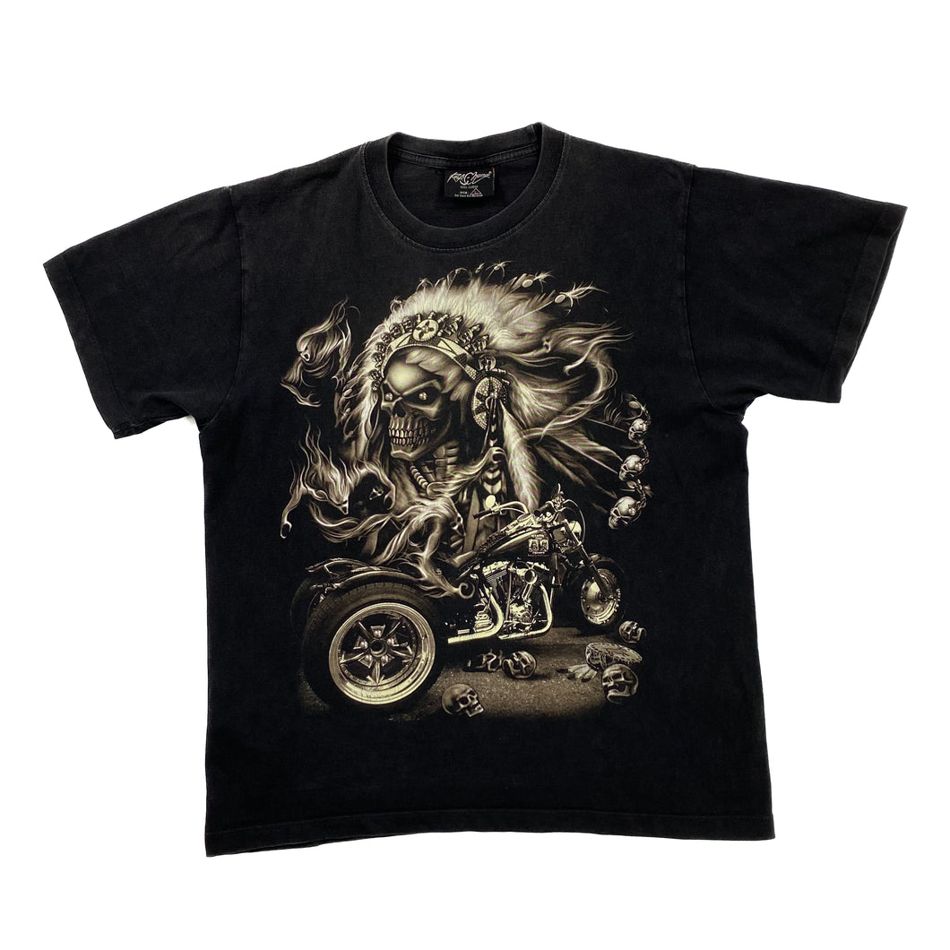 ROCK CHANG Gothic Biker Native American Skull Graphic T-Shirt