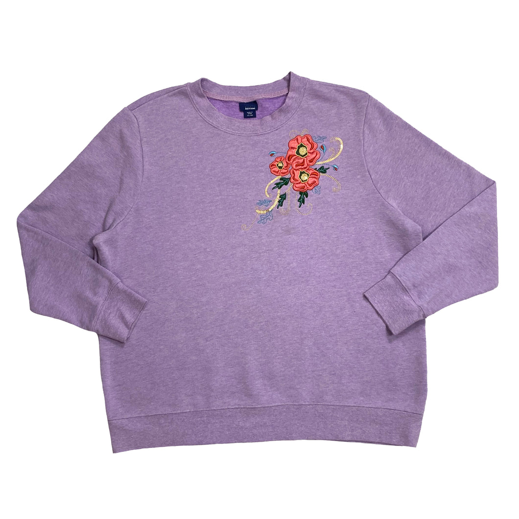 BASIC EDITIONS Embroidered Sequin Floral Sweatshirt