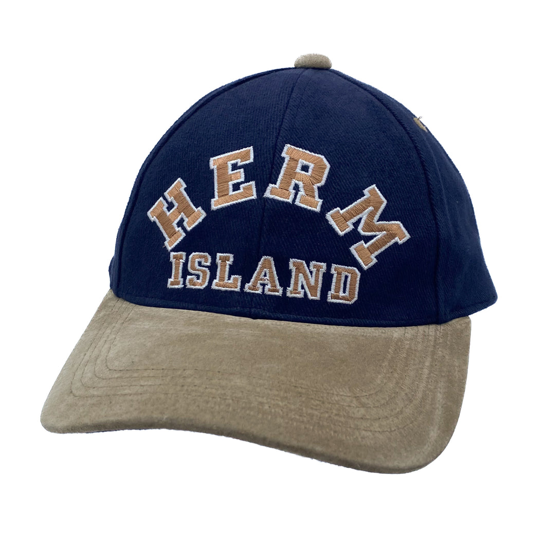 HERM ISLAND Embroidered Souvenir Spellout Suede Peak Baseball Cap