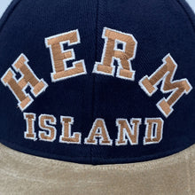 Load image into Gallery viewer, HERM ISLAND Embroidered Souvenir Spellout Suede Peak Baseball Cap
