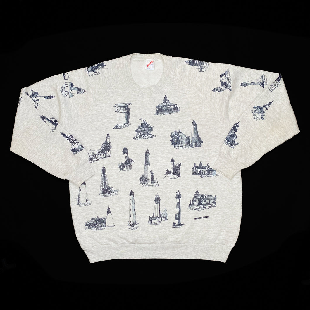 Jerzees MICHIGAN RAG CO Lighthouse All-Over Print Souvenir Graphic Sweatshirt