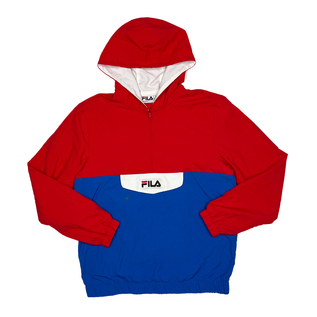 FILA Classic Colour Block Mini Logo Spellout 1/2 Zip Pullover Hooded Windbreaker Jacket