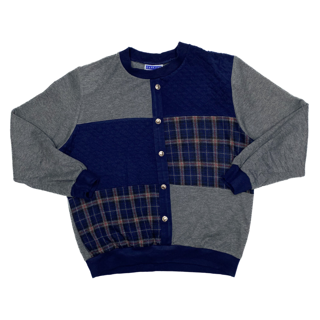 CAPE COD SPORTSWEAR Tartan Plaid Check Colour Block Button Sweatshirt