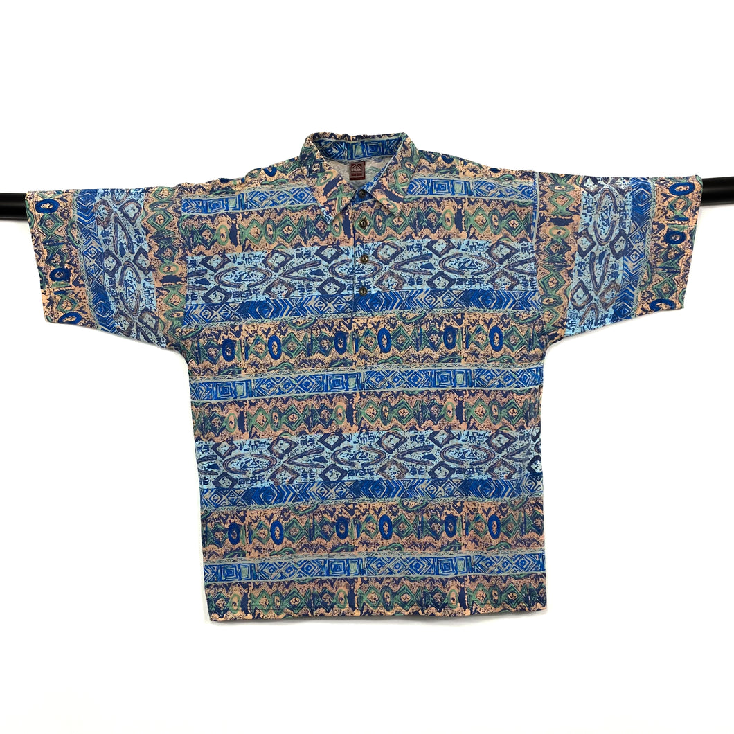 Vintage BISON Crazy Fresh Prince Pattern 1/4 Button Shirt