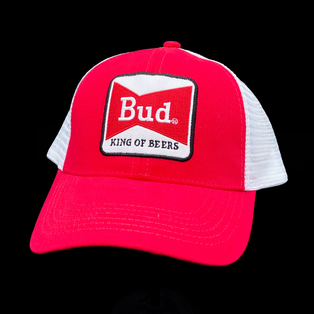BUDWEISER Embroidered Patch Logo Spellout Drinks Beer Mesh Trucker Cap