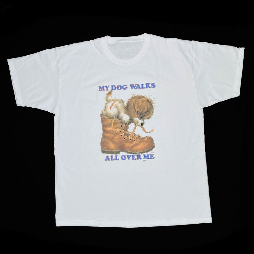 Morehead Inc (1997) MY DOG WALKS ALL OVER ME Novelty Puppy Graphic T-Shirt