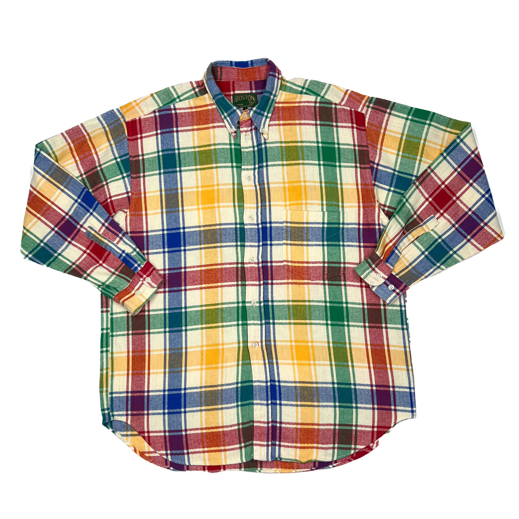 Vintage 90’s BOSTON JEANS Made In England Multi Colour Plaid Check Button-Up Flannel Shirt