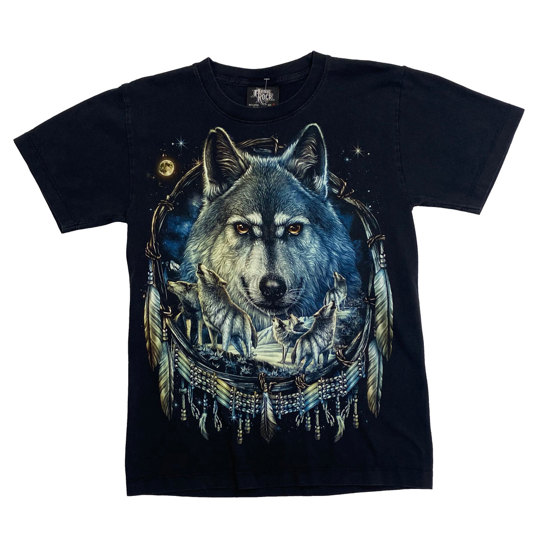 METAL ROCK Spiritual Wolf Dream Catcher Graphic T-Shirt