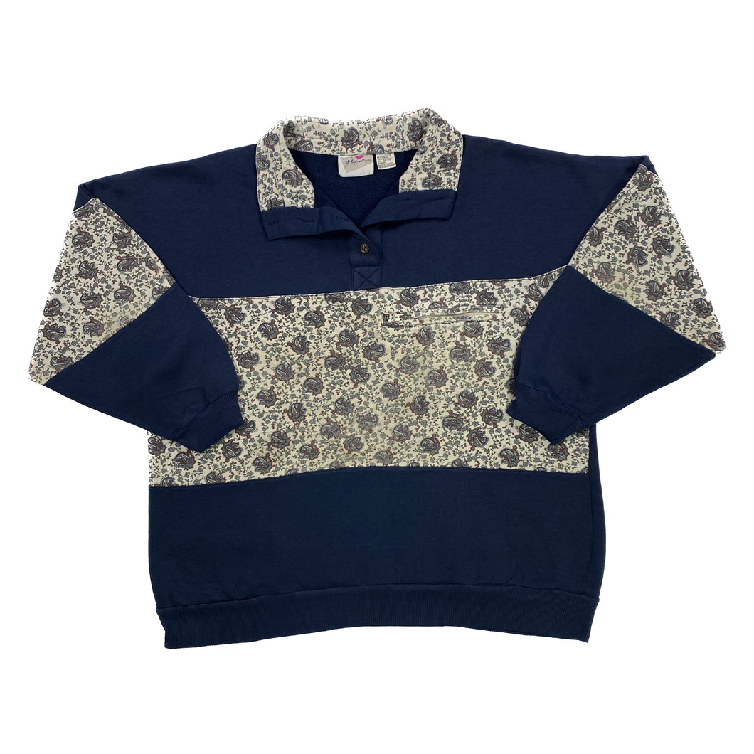 MACINALLY’S Paisley Patterned Colour Block Panel Collared Button Sweatshirt