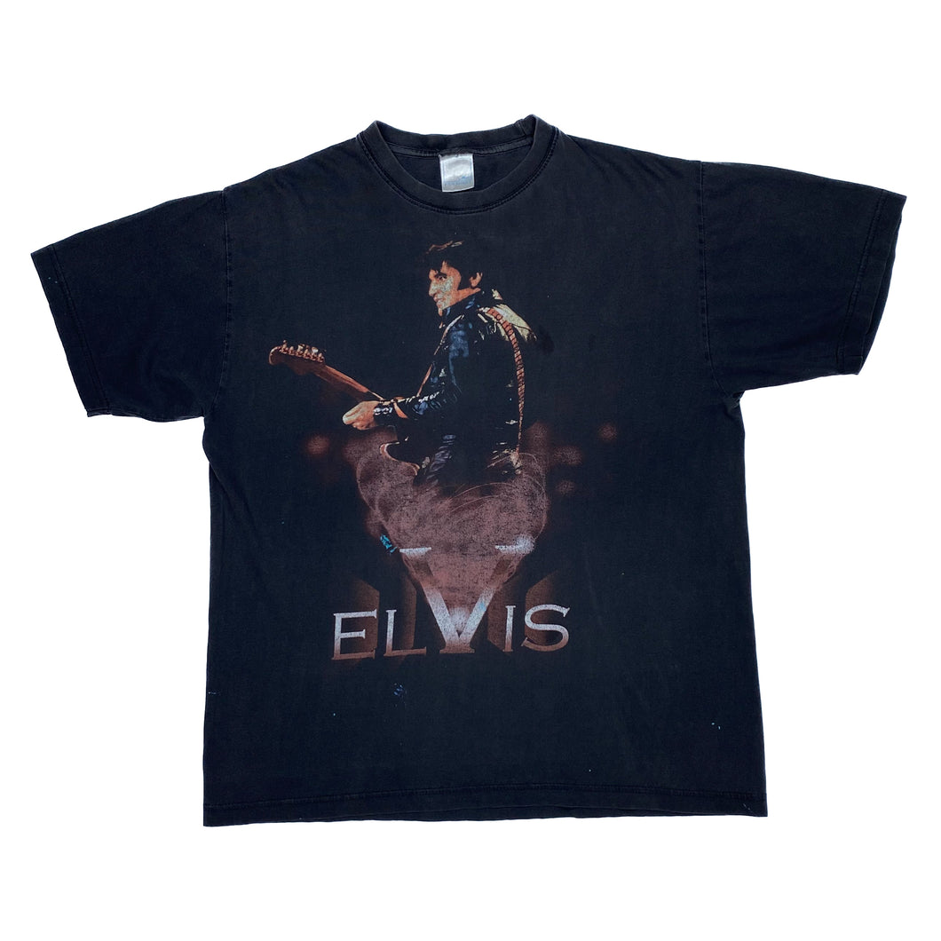ELVIS PRESLEY Tribute Rock N Roll Music Band Spellout Graphic Distressed T-Shirt