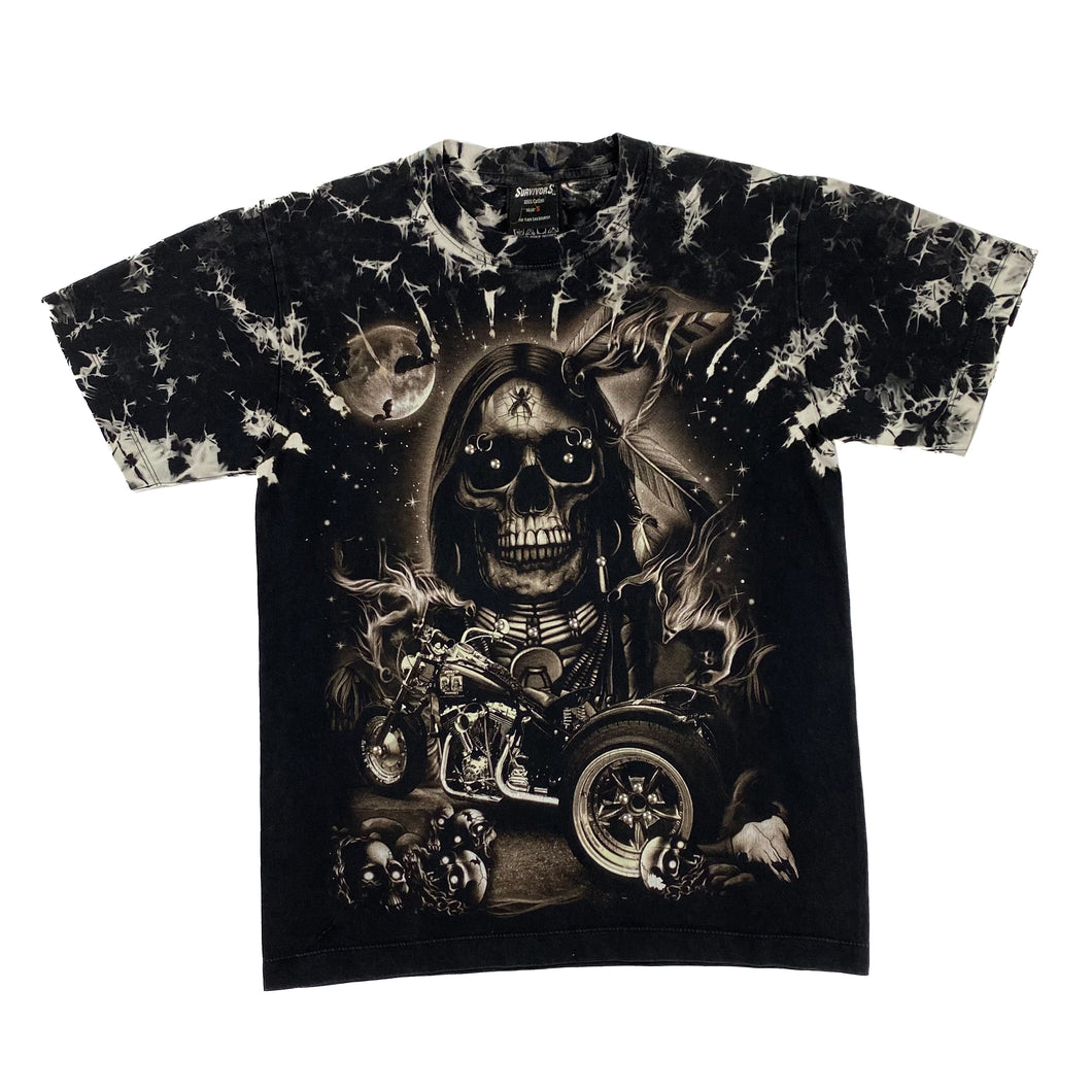 SURVIVORS Gothic Biker Native American Graphic Bleach Tie Dye Effect T-Shirt