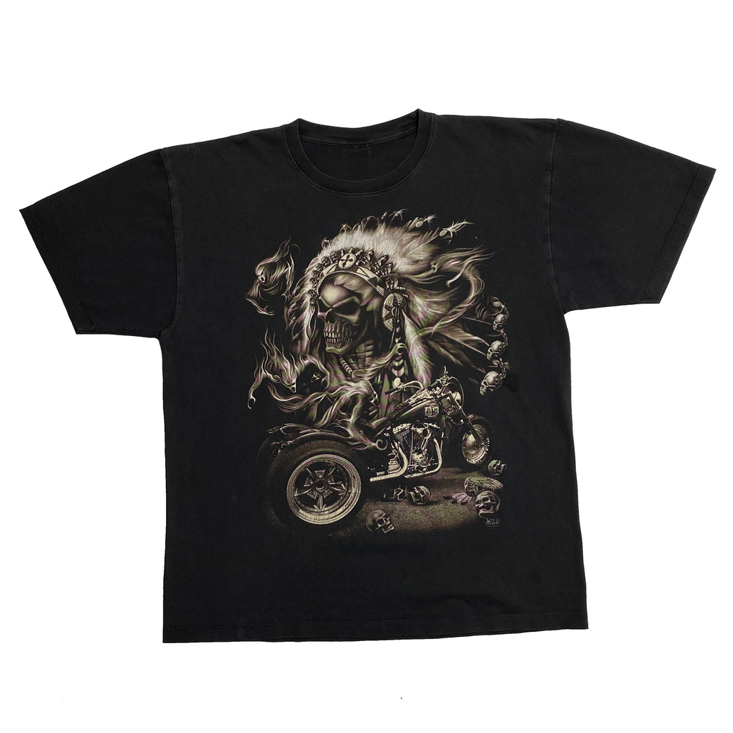 WILD Native American Skull Biker Graphic T-Shirt