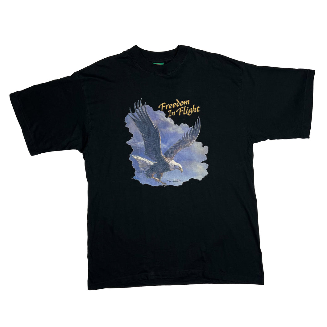 Vintage 90’s FREEDOM IN FLIGHT Bald Eagle Nature Wildlife Spellout Graphic T-Shirt