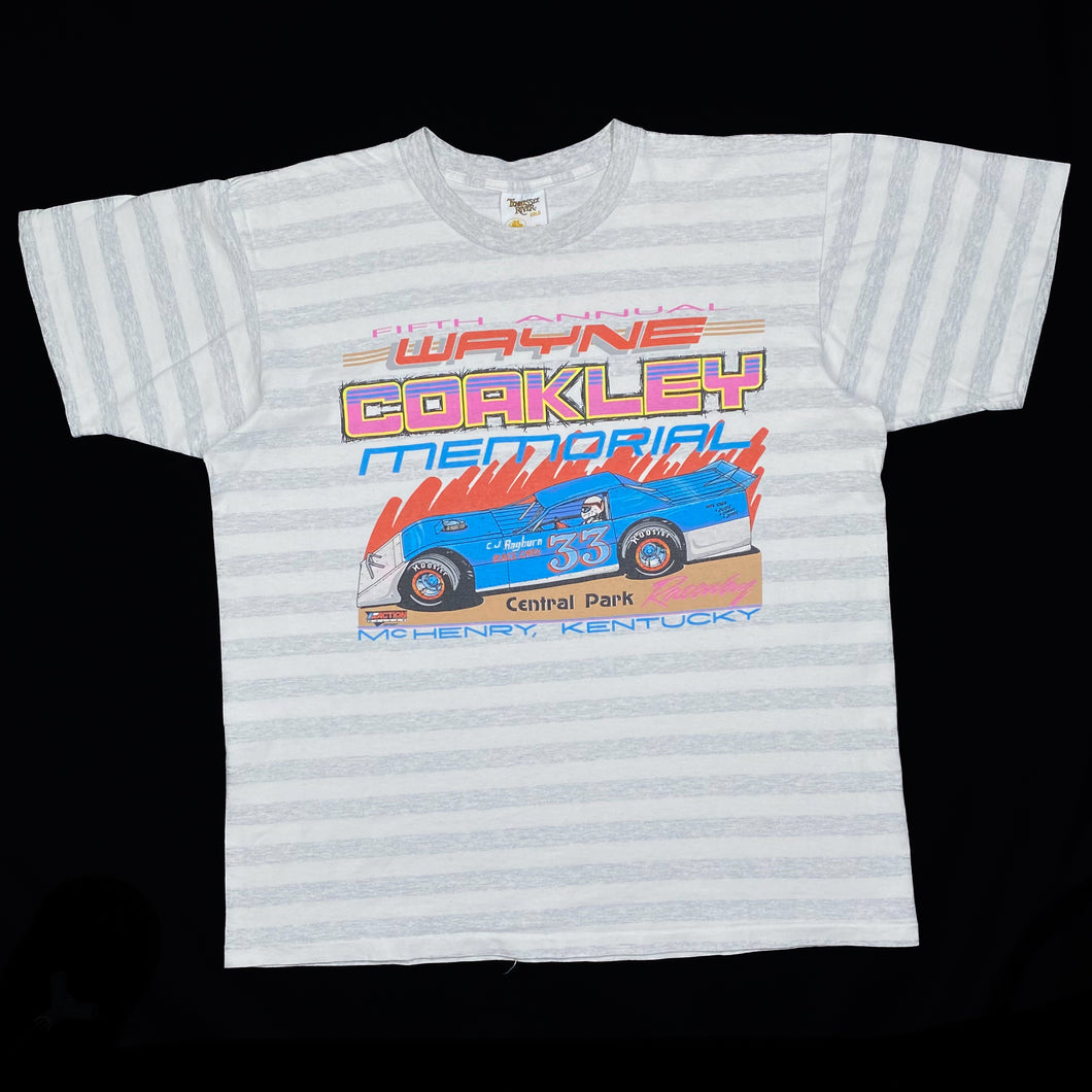 WAYNE COAKLEY MEMORIAL (1993) “Central Park Racing” Motorsports Striped Single Stitch T-Shirt