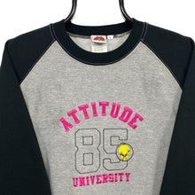 Load image into Gallery viewer, LOONEY TUNES &quot;Attitude University&quot; Spellout Raglan Sweatshirt
