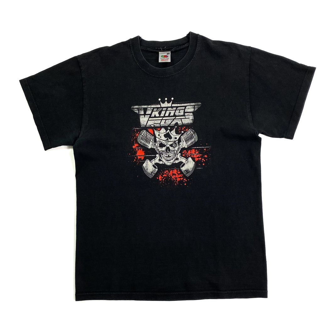 VIKINGS VEGAS Gothic Biker Skull Spellout Graphic T-Shirt