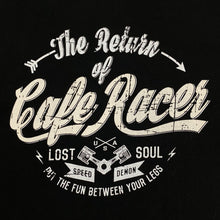 Load image into Gallery viewer, THE RETURN OF CAFE RACER Biker Spellout Graphic T-Shirt
