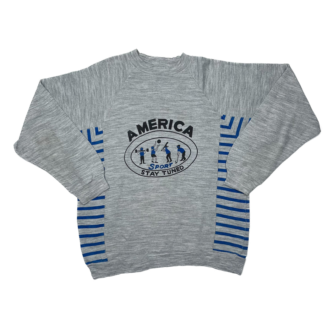 AMERICA SPORT “Stay Tuned” Graphic Colour Block Striped Crewneck Sweatshirt