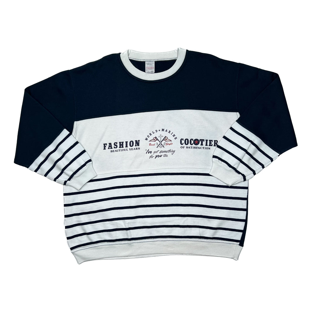 WORLD MARINE “Fashion Cocotier” Graphic Colour Block Nautical Striped Sweatshirt