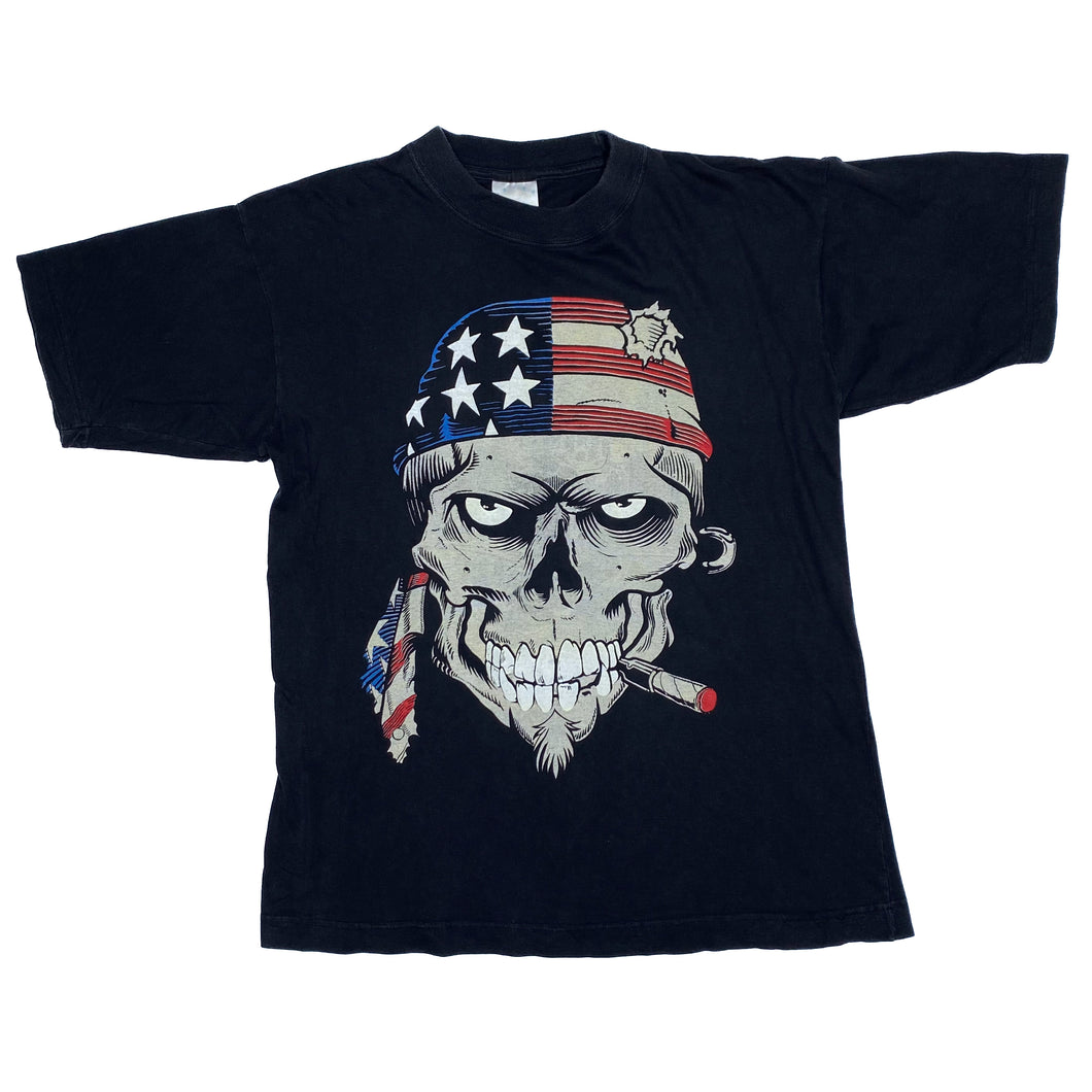 BEST TEE Gothic Biker Smoking USA Bandana Skull Graphic T-Shirt