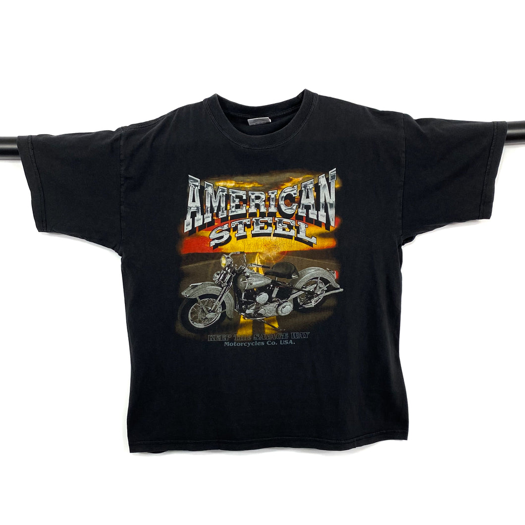 AMERICAN STEEL “Keep The Savage Way” Biker Graphic T-Shirt
