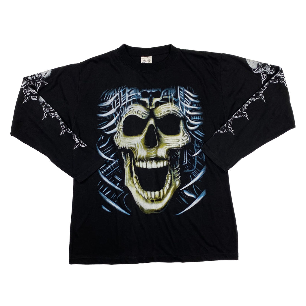 Gothic Fantasy Horror Tribal Skull Graphic Long Sleeve T-Shirt