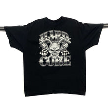 Load image into Gallery viewer, HARDCORE Biker Gothic Racing Flag Skull Graphic T-Shirt
