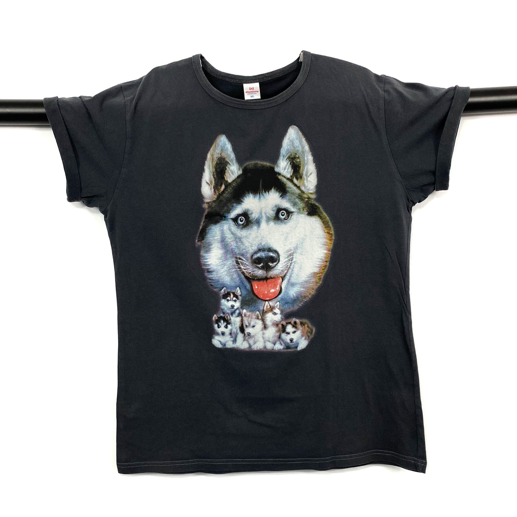 DANTONY Husky Puppy Dog Animal Rolled Sleeve Graphic T-Shirt