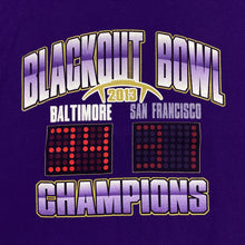 Load image into Gallery viewer, BLACKOUT BOWL CHAMPIONS (2013) “Baltimore vs. San Francisco” Football Graphic T-Shirt
