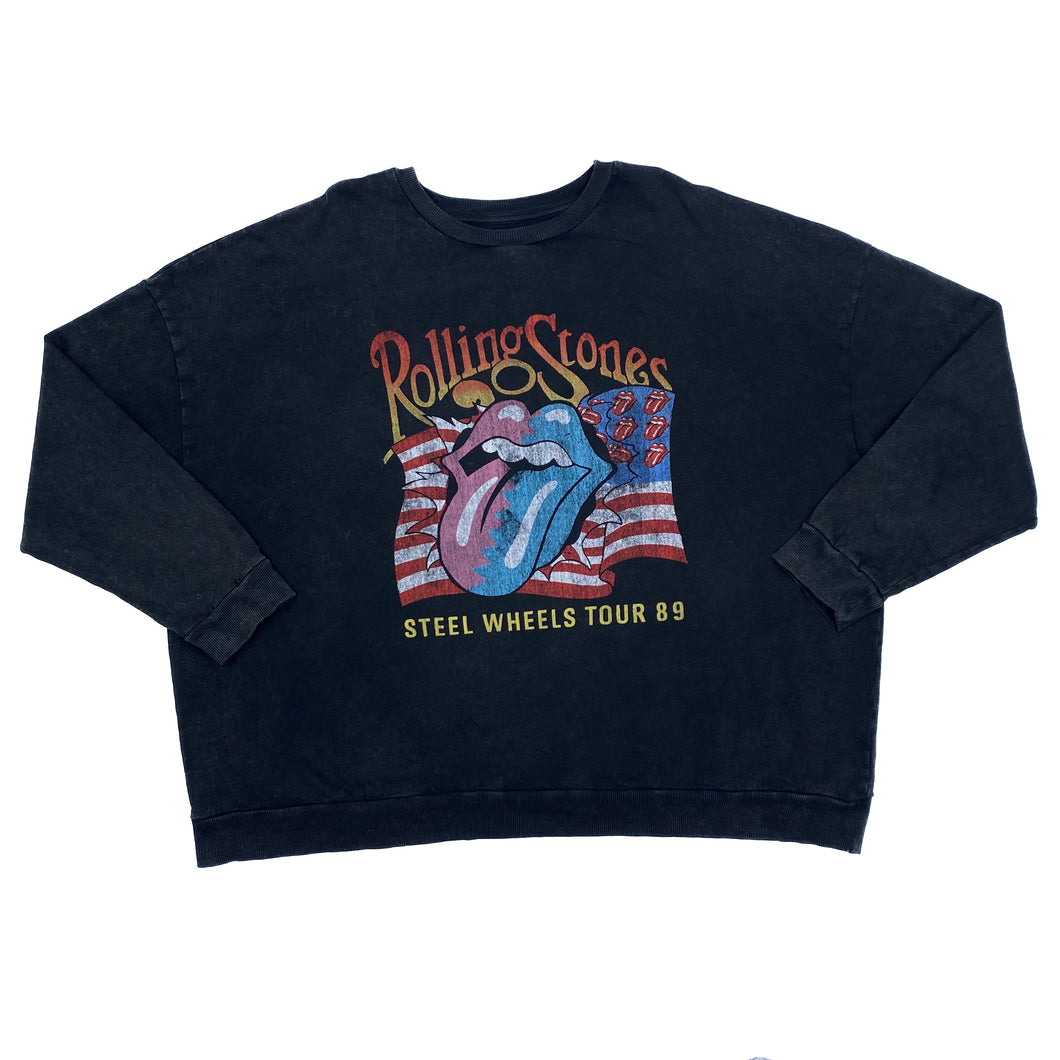 Bravado THE ROLLING STONES “Steel Wheels Tour 89” Rock Band Stonewashed Sweatshirt