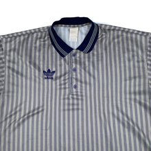 Load image into Gallery viewer, Vintage 80’s ADIDAS Made In Slovenia Pinstripe Collared Polyester Jersey Top
