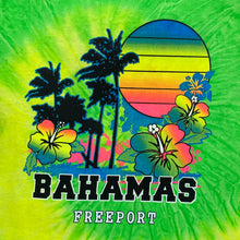 Load image into Gallery viewer, BAHAMAS “Freeport” Graphic Tropical Souvenir Spellout Tie Dye T-Shirt
