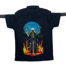 Load image into Gallery viewer, FRIED WATER Flaming Biker Skull Graphic Polyester Cotton Shirt
