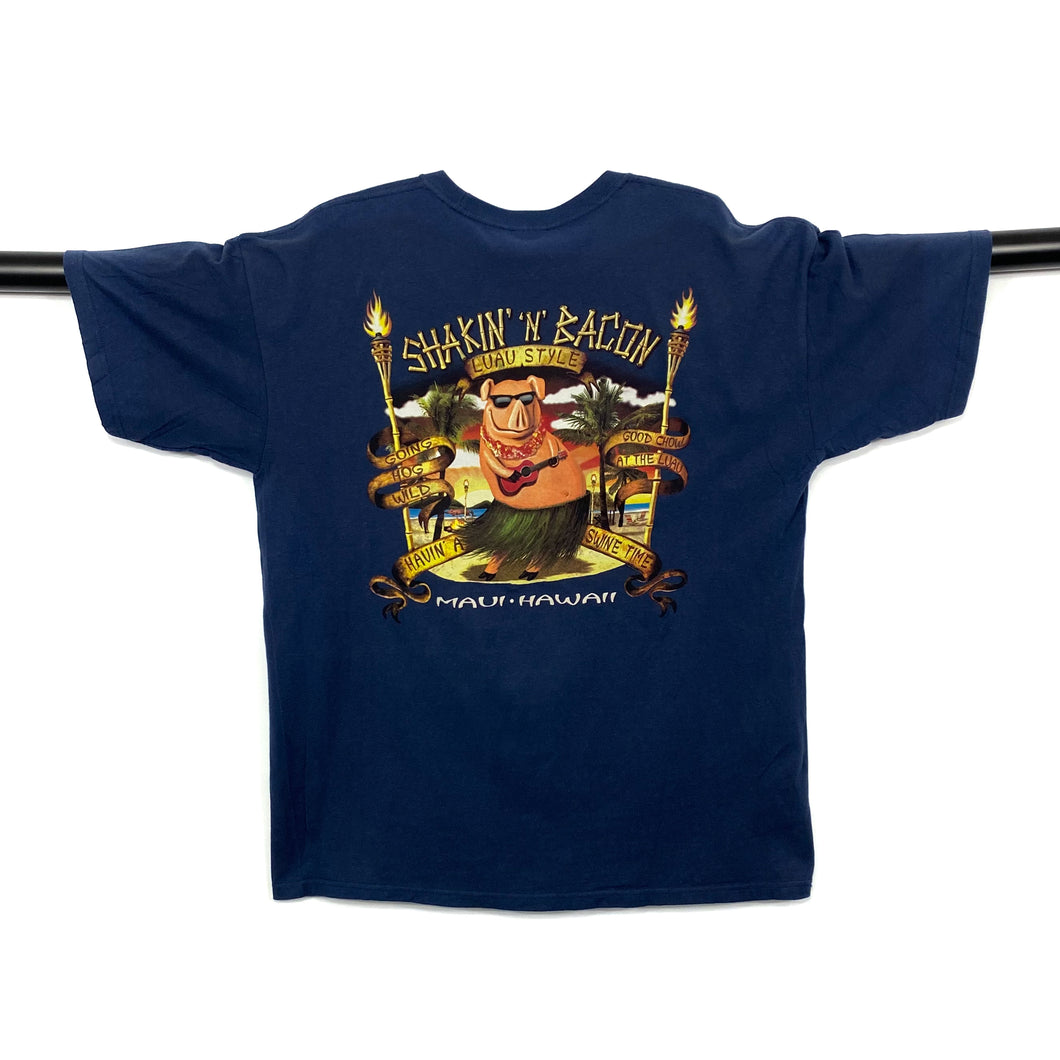 SHAKIN’ N’ BACON “Luau Style” Maui Hawaii Souvenir Graphic Spellout T-Shirt