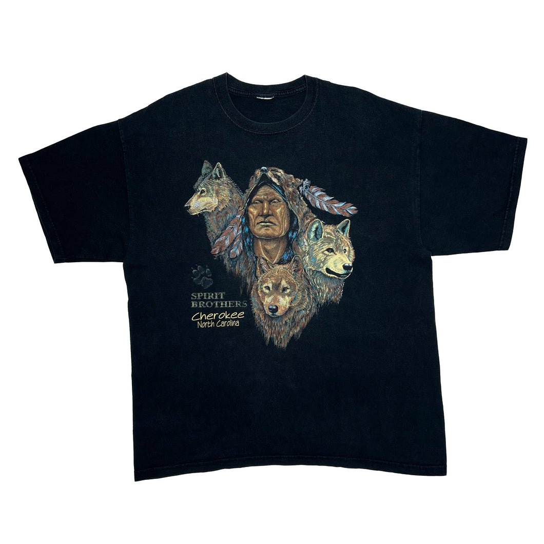 SPIRIT BROTHER “Cherokee North Carolina” Native American Wolf Graphic T-Shirt