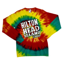 Load image into Gallery viewer, HILTON HEAD ISLAND Souvenir Multi Colour Rainbow Tie Dye Long Sleeve T-Shirt

