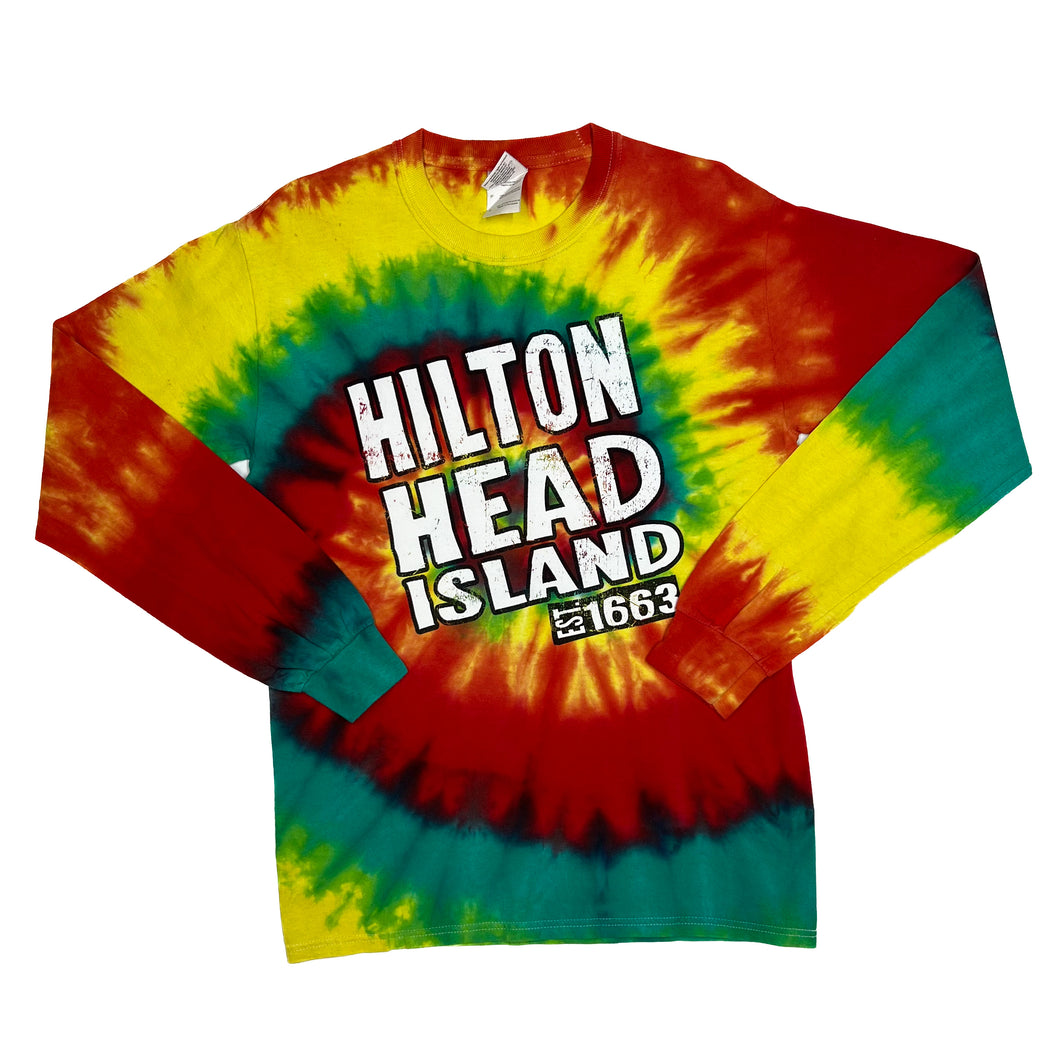HILTON HEAD ISLAND Souvenir Multi Colour Rainbow Tie Dye Long Sleeve T-Shirt
