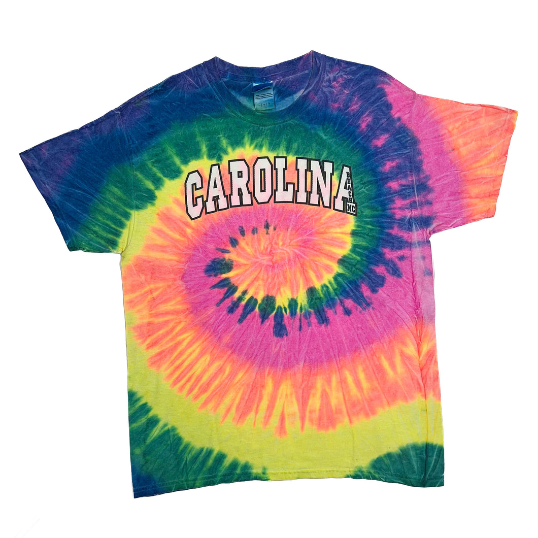 CAROLINA BEACH “NC” Souvenir Spellout Graphic Multi Colour Rainbow Tie Dye T-Shirt