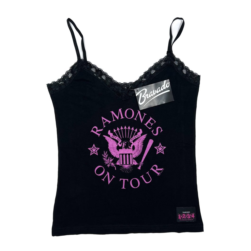 Bravado (2007) RAMONES “On Tour” Logo Spellout Punk Rock Band Lace Vest Top