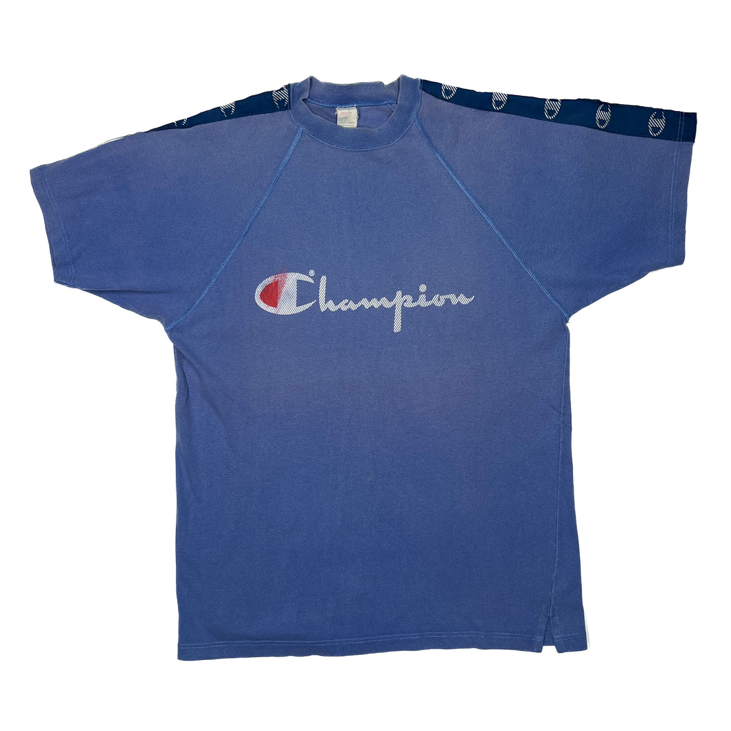 Vintage 90’s CHAMPION Logo Spellout Tape Sleeve Faded T-Shirt