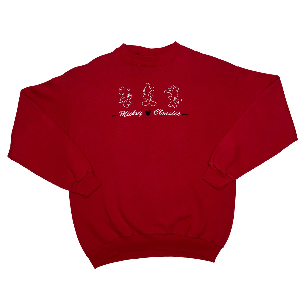 Disney “MICKEY CLASSICS” Embroidered Character Spellout Crewneck Sweatshirt