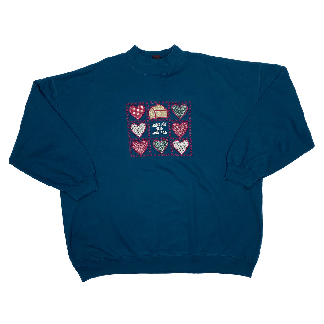 BASIC EDITIONS “Homes Are Made With Love” Embroidered Patchwork Sweatshirt